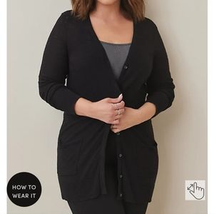Torrid Black 1X Slub Boyfriend Cardigan Button-Front Sweater